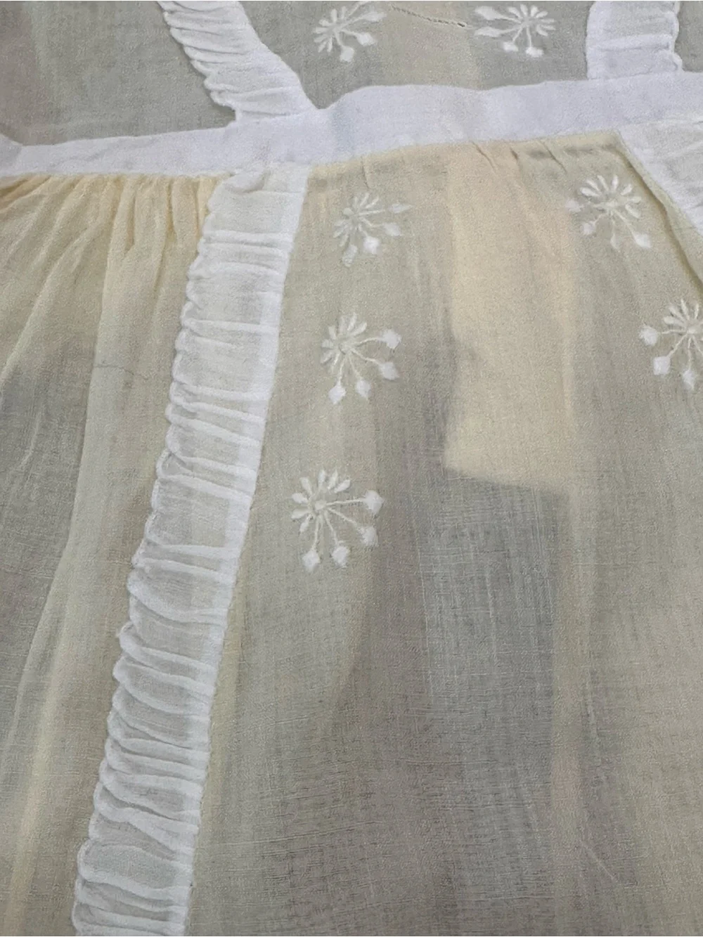 Vintage Handmade Embroidered White & Cream Baby Girl Dress Made in Philippines